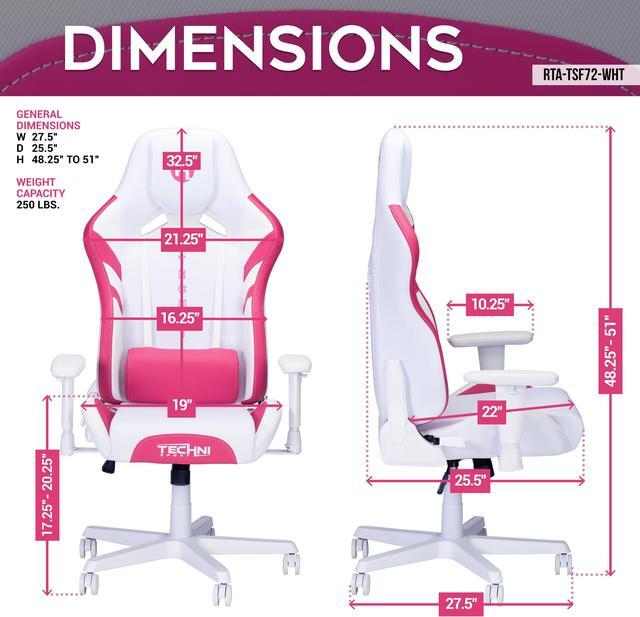 Alt view image 4 of 7 - Techni Sport TSF72 Echo Gaming Chair - White with Pink