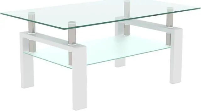Alt view image 3 of 7 - White Coffee Table, Clear Coffee Table, Modern Side Center Tables for Living Room, Living Room Furniture