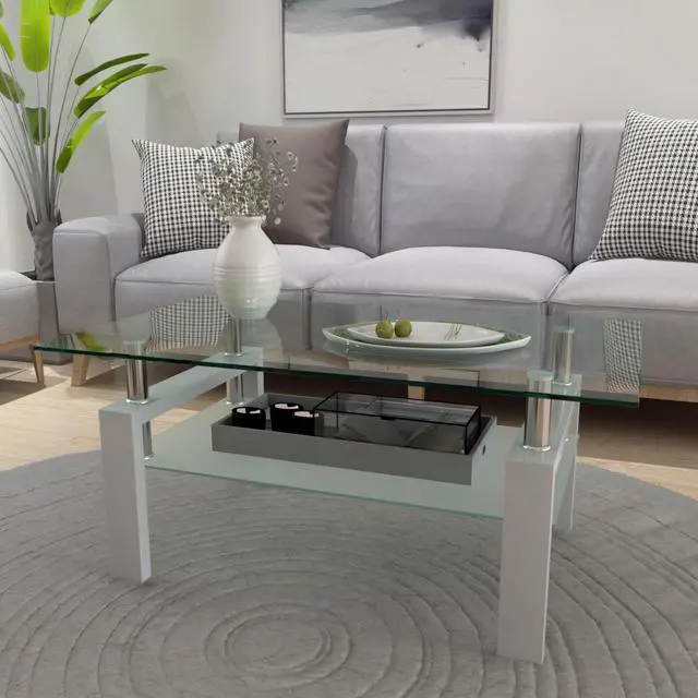 Alt view image 2 of 7 - White Coffee Table, Clear Coffee Table, Modern Side Center Tables for Living Room, Living Room Furniture
