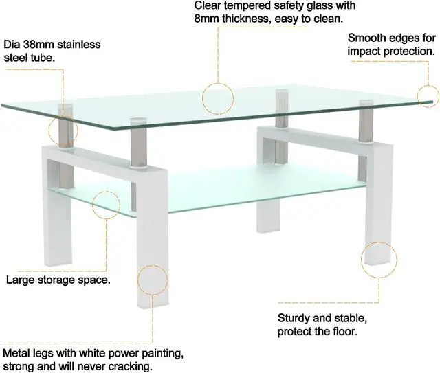 Alt view image 7 of 7 - White Coffee Table, Clear Coffee Table, Modern Side Center Tables for Living Room, Living Room Furniture