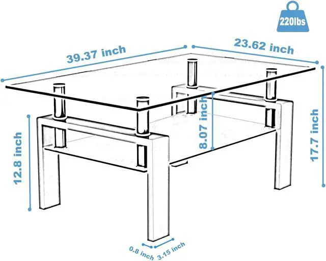 Alt view image 6 of 7 - White Coffee Table, Clear Coffee Table, Modern Side Center Tables for Living Room, Living Room Furniture
