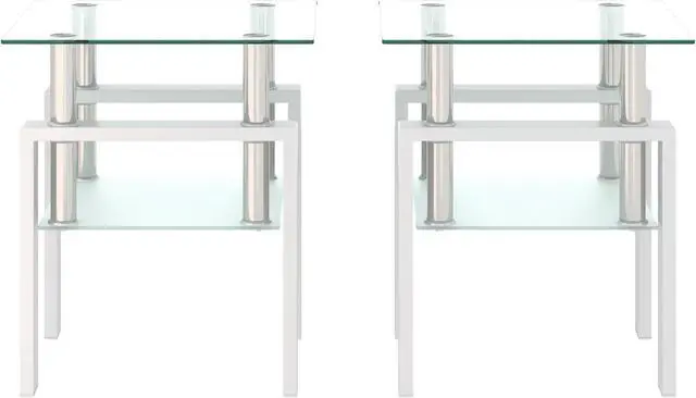 Alt view image 6 of 7 - Set of 2, Modern Tempered Glass Tea Table Coffee Table End Table, Square Table for Living Room, Transparent/White