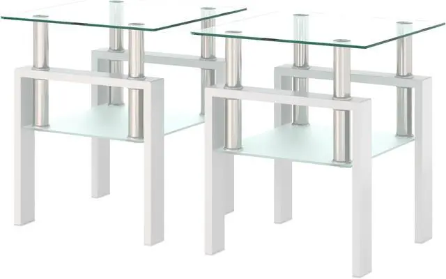 Alt view image 7 of 7 - Set of 2, Modern Tempered Glass Tea Table Coffee Table End Table, Square Table for Living Room, Transparent/White
