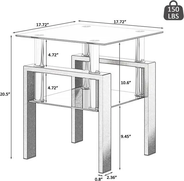 Alt view image 4 of 7 - Set of 2, Modern Tempered Glass Tea Table Coffee Table End Table, Square Table for Living Room, Black