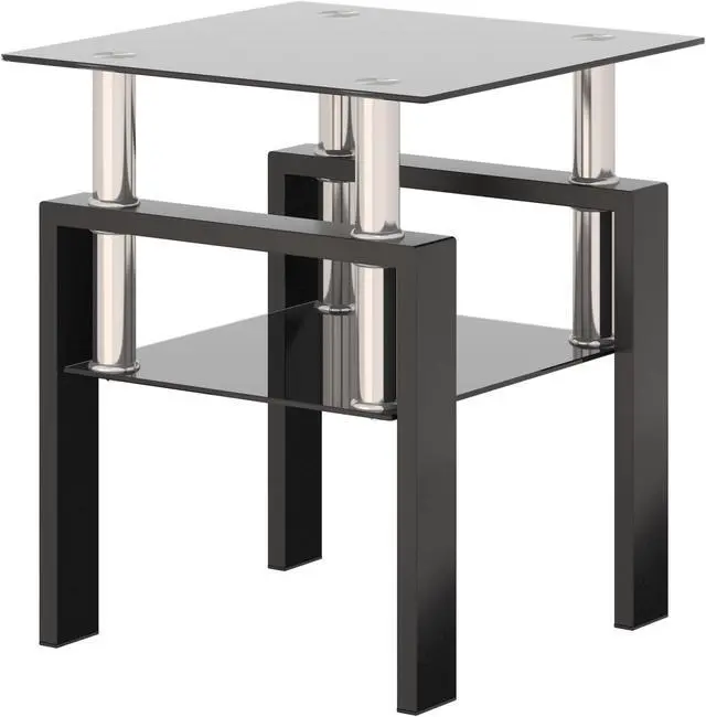 Alt view image 5 of 7 - 1-Piece Modern Tempered Glass Tea Table Coffee Table End Table, Square Table for Living Room, Black