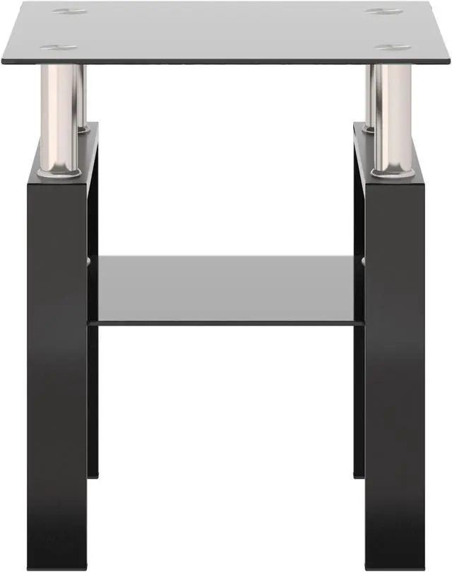 Alt view image 6 of 7 - 1-Piece Modern Tempered Glass Tea Table Coffee Table End Table, Square Table for Living Room, Black