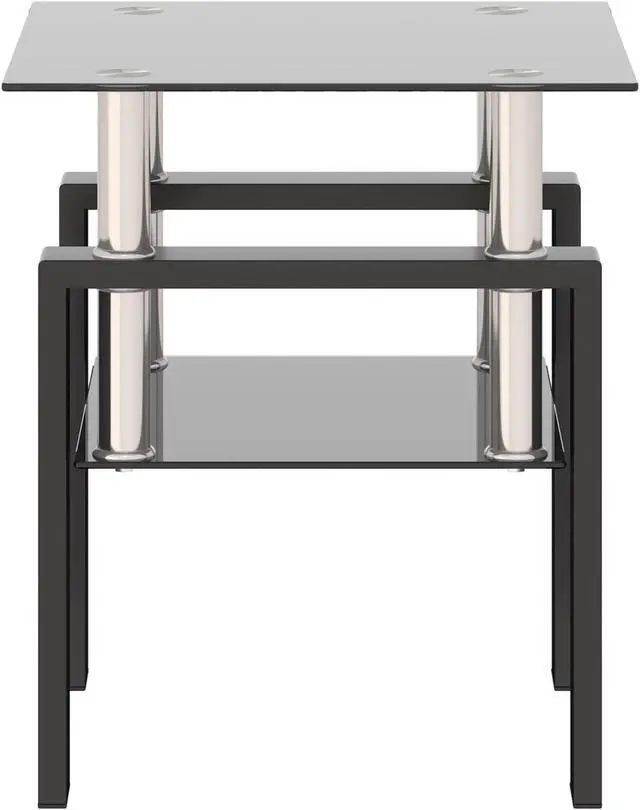 Alt view image 4 of 7 - 1-Piece Modern Tempered Glass Tea Table Coffee Table End Table, Square Table for Living Room, Black
