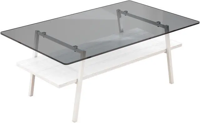 Alt view image 5 of 7 - Rectangle Coffee Table, Tempered Glass Tabletop with White Metal Legs, Modern Table for Living Room , Gray Glass