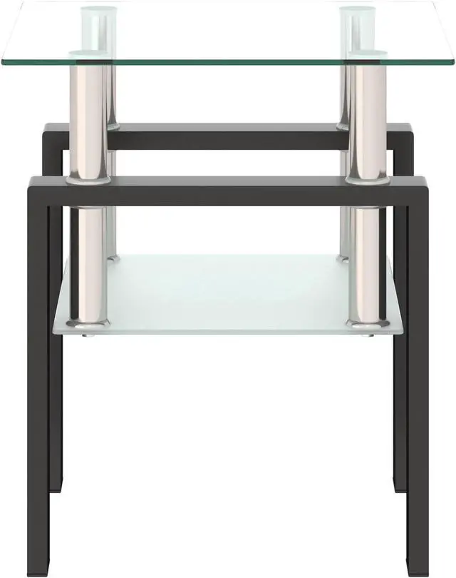 Alt view image 6 of 7 - 1-Piece Modern Tempered Glass Tea Table Coffee Table End Table, Square Table for Living Room, Transparent/Black