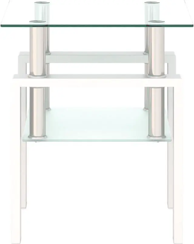 Alt view image 6 of 7 - 1-Piece Modern Tempered Glass Tea Table Coffee Table End Table, Square Table for Living Room, Transparent/White