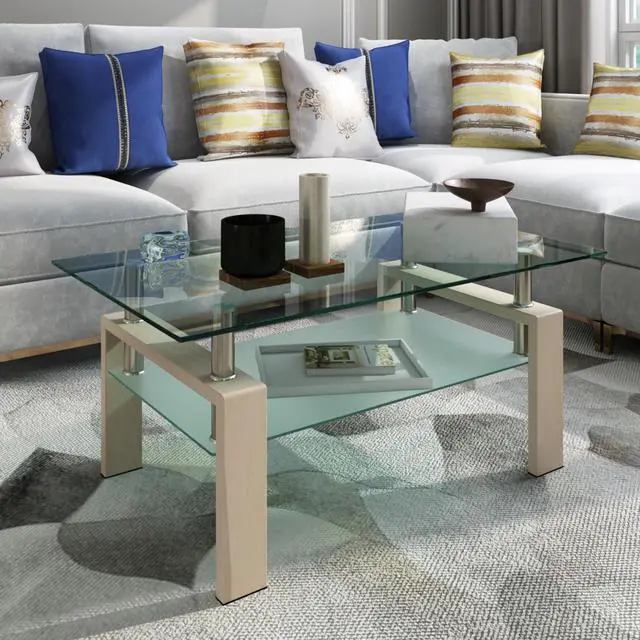 Main image of Rectangle  Glass Coffee Table, Clear Coffee Table Modern Side Center Tables for Living Room Living Room Furniture