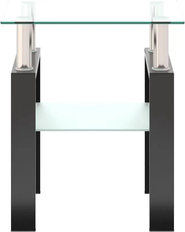 Alt view image 7 of 7 - 1-Piece Modern Tempered Glass Tea Table Coffee Table End Table, Square Table for Living Room, Transparent/Black