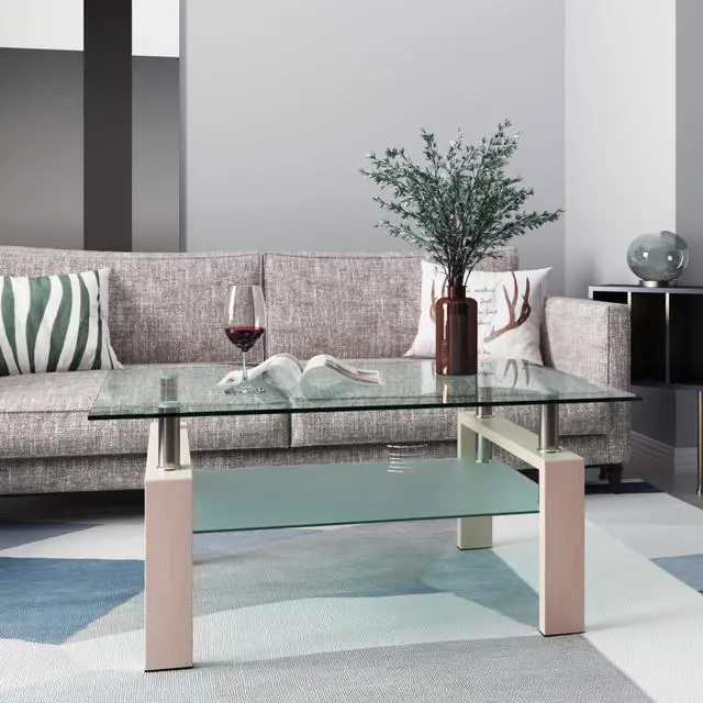Alt view image 2 of 7 - Rectangle  Glass Coffee Table, Clear Coffee Table Modern Side Center Tables for Living Room Living Room Furniture
