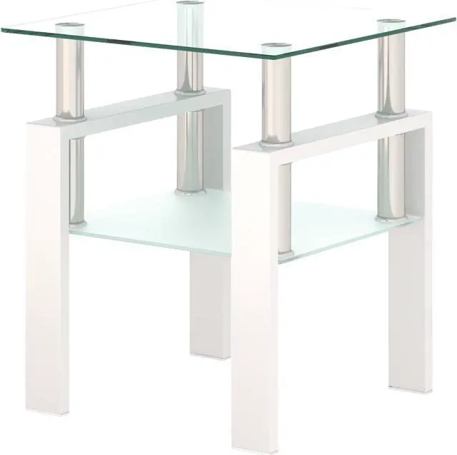 Alt view image 7 of 7 - 1-Piece Modern Tempered Glass Tea Table Coffee Table End Table, Square Table for Living Room, Transparent/White