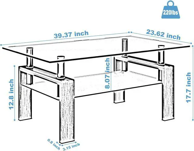 Alt view image 6 of 7 - Rectangle  Glass Coffee Table, Clear Coffee Table Modern Side Center Tables for Living Room Living Room Furniture