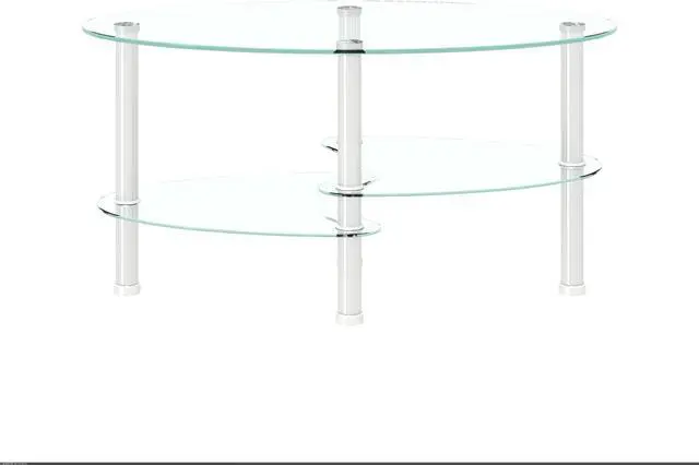 Alt view image 4 of 6 - Transparent Oval glass coffee table, modern table with stainless steel  leg, tea table 3-layer glass table for living room