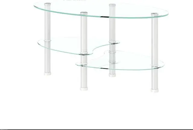 Alt view image 5 of 6 - Transparent Oval glass coffee table, modern table with stainless steel  leg, tea table 3-layer glass table for living room