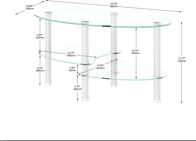 Alt view image 3 of 6 - Transparent Oval glass coffee table, modern table with stainless steel  leg, tea table 3-layer glass table for living room
