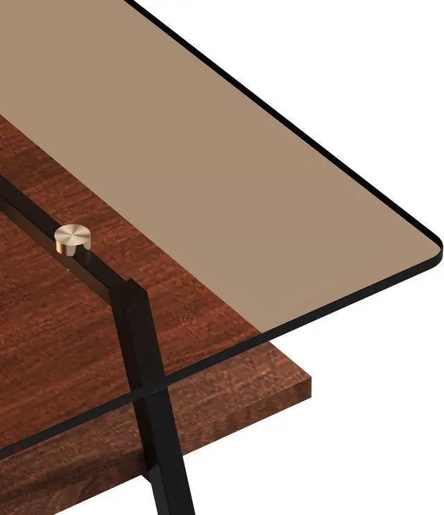 Alt view image 7 of 7 - Rectangle Coffee Table, Tempered Glass Tabletop with Black Metal Legs, Modern Table for Living Room , Brown Glass