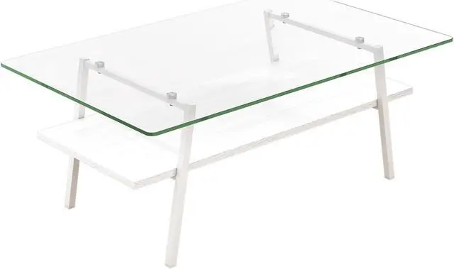 Alt view image 7 of 7 - Rectangle Coffee Table, Tempered Glass Tabletop with White Metal Legs, Modern Table for Living Room , Transparent Glass