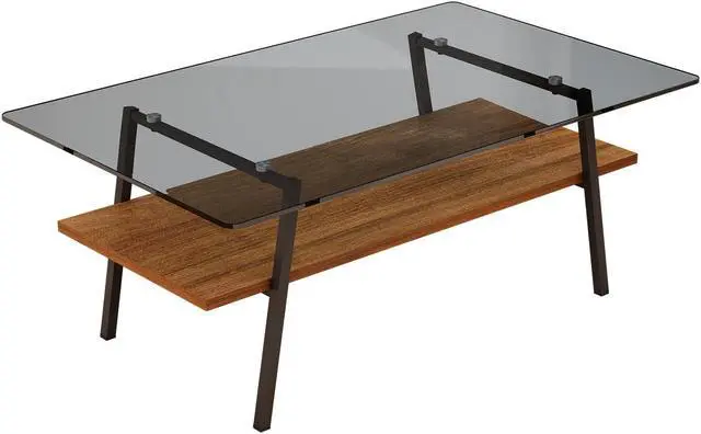 Alt view image 4 of 7 - Rectangle Coffee Table, Tempered Glass Tabletop with Black Metal Legs, Modern Table for Living Room , Gray Glass