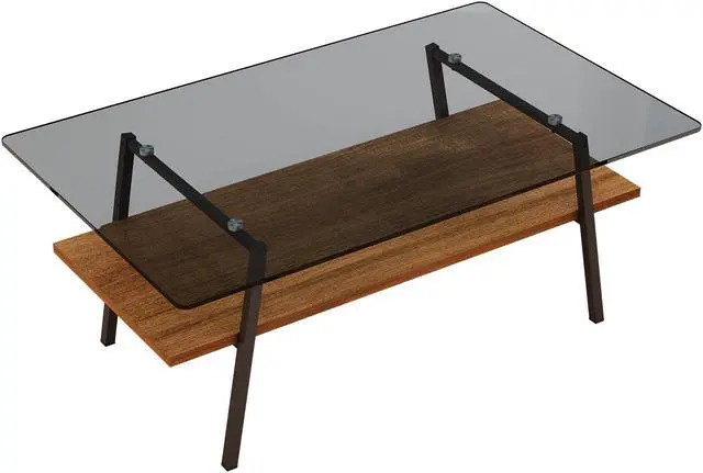 Alt view image 5 of 7 - Rectangle Coffee Table, Tempered Glass Tabletop with Black Metal Legs, Modern Table for Living Room , Gray Glass