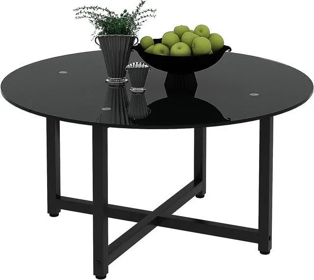 Main image of 35.5'' Round Whole Black Coffee Table, Clear Coffee TableModern Side Center Tables for Living Room Living Room Furniture