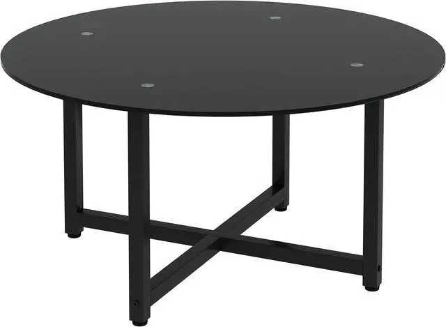 Alt view image 5 of 5 - 35.5'' Round Whole Black Coffee Table, Clear Coffee TableModern Side Center Tables for Living Room Living Room Furniture