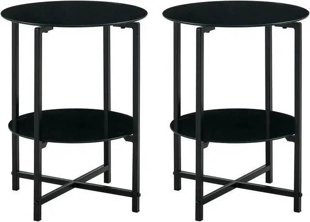 Alt view image 4 of 7 - 2-piece set (Black) Tempered Glass End Table, Round Coffee Table for Bedroom Living Room Office