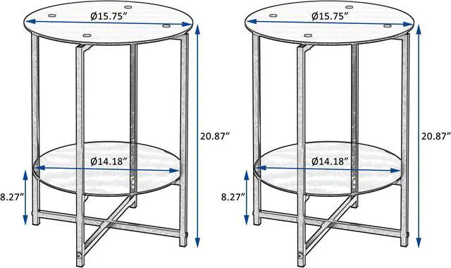 Alt view image 5 of 7 - 2-piece set (Black) Tempered Glass End Table, Round Coffee Table for Bedroom Living Room Office