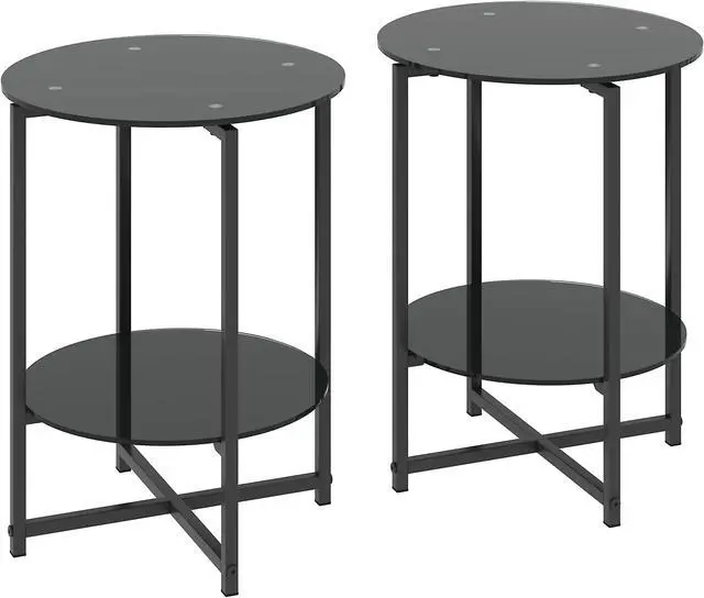 Alt view image 7 of 7 - 2-piece set (Black) Tempered Glass End Table, Round Coffee Table for Bedroom Living Room Office