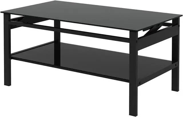 Alt view image 7 of 7 - Glass Lift Top Coffee Table, Modern Simple 2-Layer Tempered Glass Coffee Table for Living Room, Black