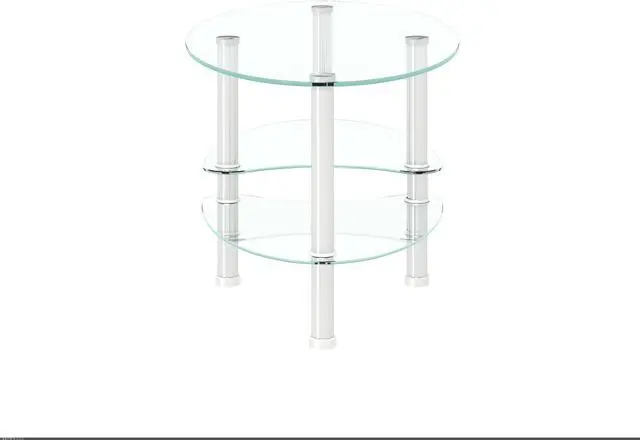 Alt view image 6 of 6 - Transparent Oval glass coffee table, modern table with stainless steel  leg, tea table 3-layer glass table for living room
