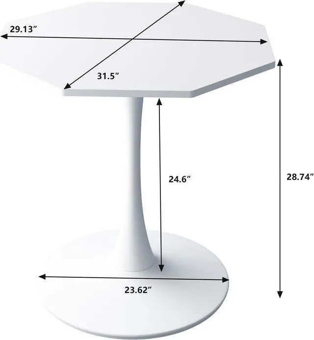Alt view image 2 of 5 - 31.50"Modern Octagonal Coffee Table with MDF Table Top,Metal Base, for Dining Room, Kitchen, Living Room,White