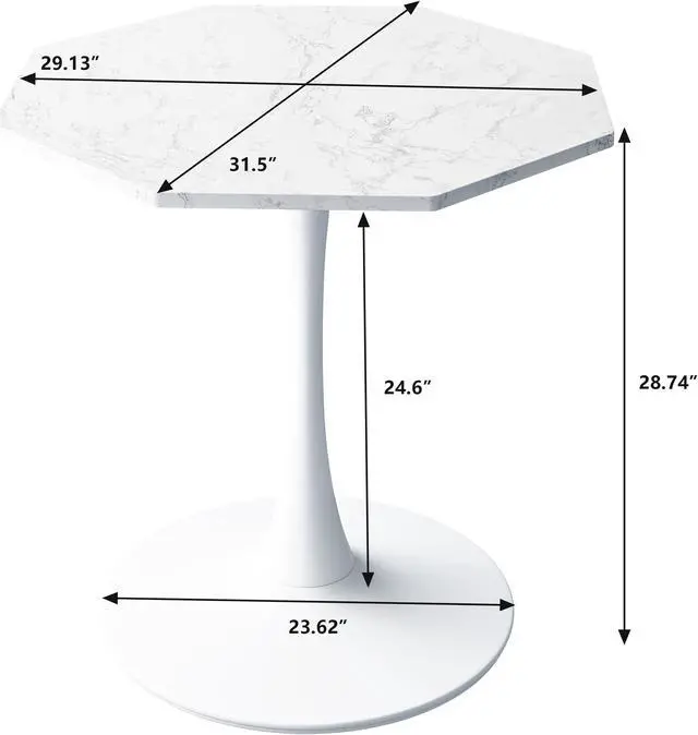 Alt view image 2 of 4 - 31.50"Modern Octagonal Coffee Table with Printed White Marble Table Top,Metal Base, for Dining Room, Kitchen, Living Room