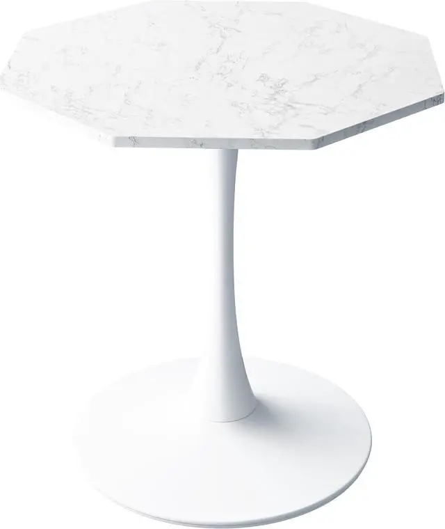 Alt view image 3 of 4 - 31.50"Modern Octagonal Coffee Table with Printed White Marble Table Top,Metal Base, for Dining Room, Kitchen, Living Room