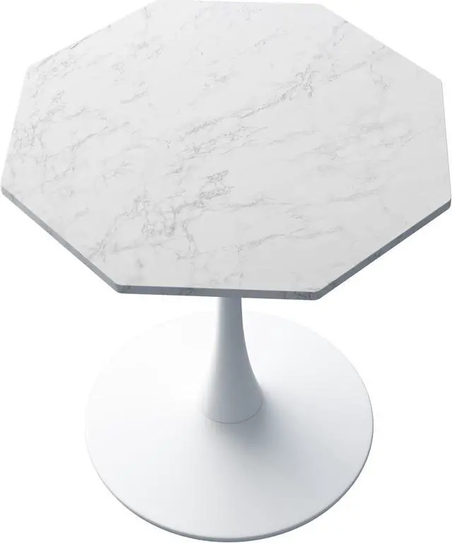 Alt view image 4 of 4 - 31.50"Modern Octagonal Coffee Table with Printed White Marble Table Top,Metal Base, for Dining Room, Kitchen, Living Room