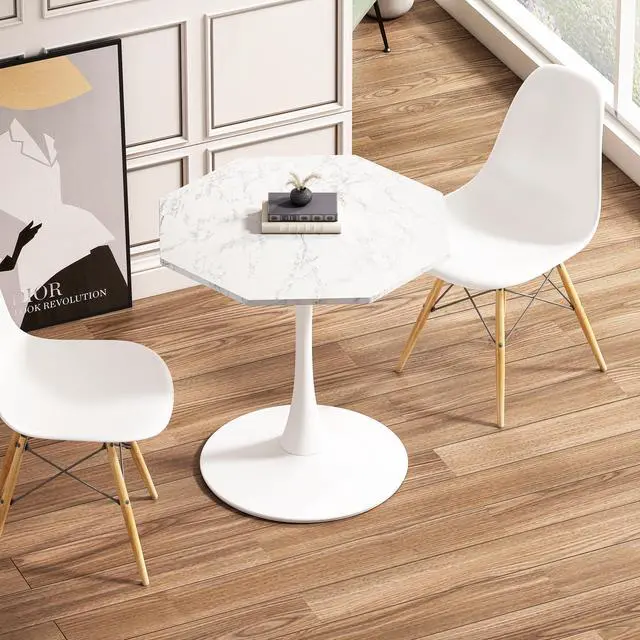 Main image of 31.50"Modern Octagonal Coffee Table with Printed White Marble Table Top,Metal Base, for Dining Room, Kitchen, Living Room