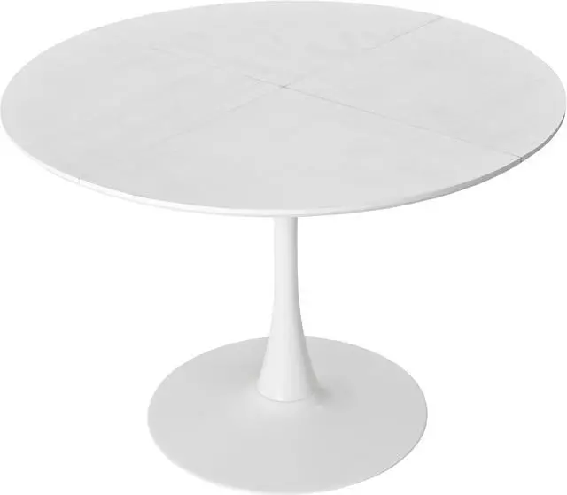 Alt view image 3 of 7 - 47.24"Modern Round Dining Table,Four Patchwork Tabletops with White Color Solid Wood Grain Table Top,Metal Base Dining Table, End Table Leisure Coffee Table