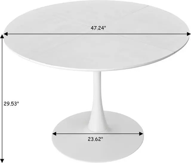 Alt view image 4 of 7 - 47.24"Modern Round Dining Table,Four Patchwork Tabletops with White Color Solid Wood Grain Table Top,Metal Base Dining Table, End Table Leisure Coffee Table