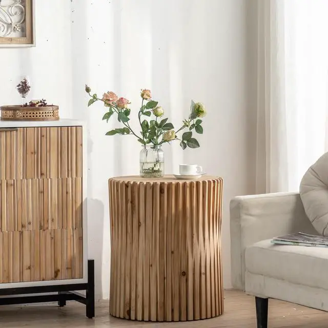 Alt view image 3 of 7 - Retro Fashion Style Cylindrical Coffee Table with Vertical Texture Relief Design,Suitable for Living Room,Office,and Dining Room