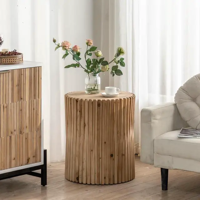 Alt view image 5 of 7 - Retro Fashion Style Cylindrical Coffee Table with Vertical Texture Relief Design,Suitable for Living Room,Office,and Dining Room