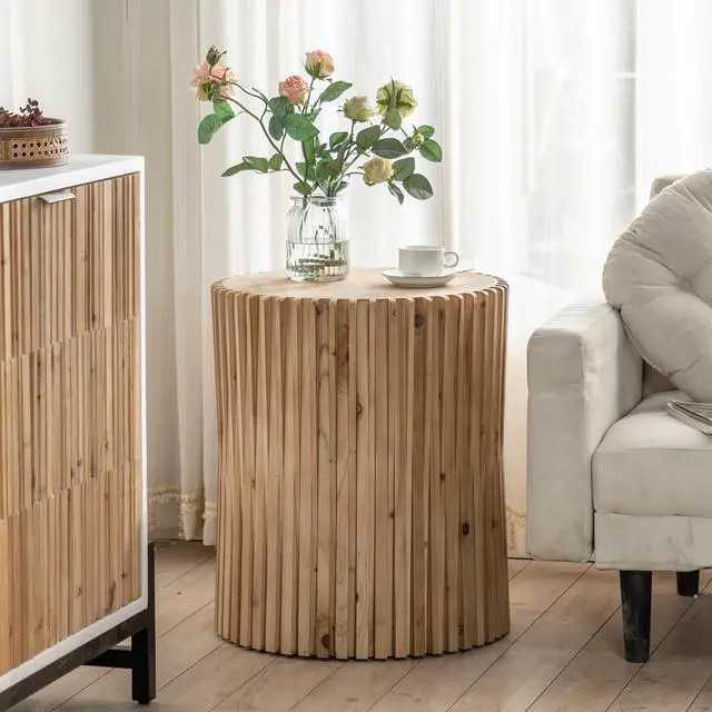 Alt view image 4 of 7 - Retro Fashion Style Cylindrical Coffee Table with Vertical Texture Relief Design,Suitable for Living Room,Office,and Dining Room