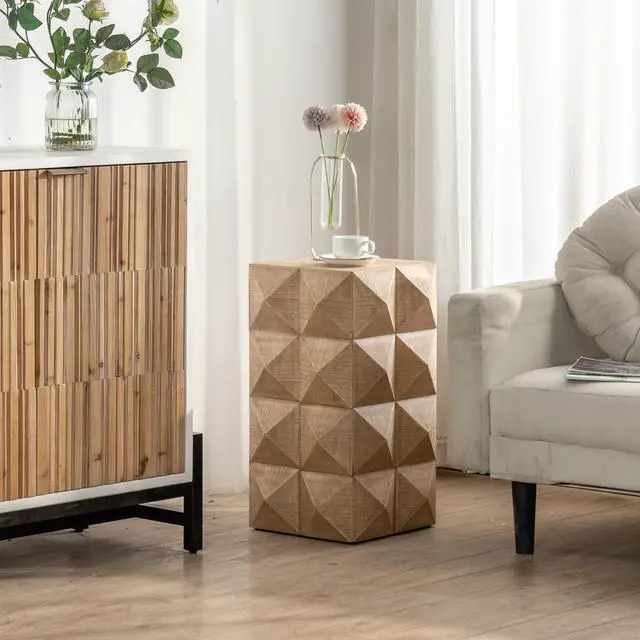 Alt view image 3 of 7 - 23.62"Height Three-dimensional Embossed  Pattern Design Retro Coffee Table Retro Furniture