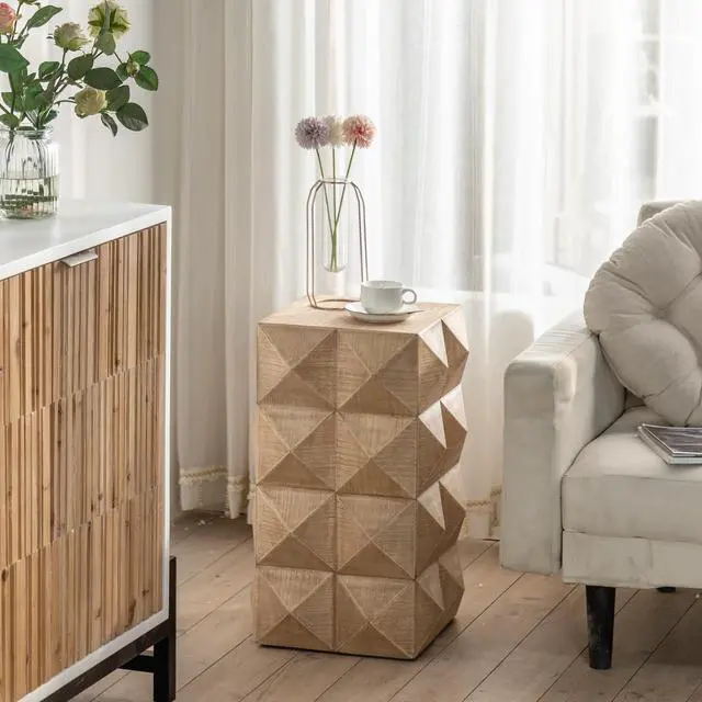Alt view image 2 of 7 - 23.62"Height Three-dimensional Embossed  Pattern Design Retro Coffee Table Retro Furniture