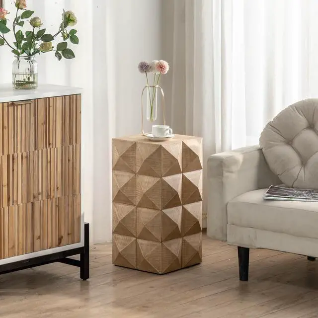 Alt view image 4 of 7 - 23.62"Height Three-dimensional Embossed  Pattern Design Retro Coffee Table Retro Furniture