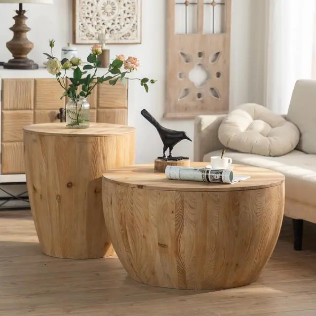 Alt view image 6 of 7 - 21.06"Vintage Style Bucket Shaped Coffee Table for Office, Dining Room and Living Room