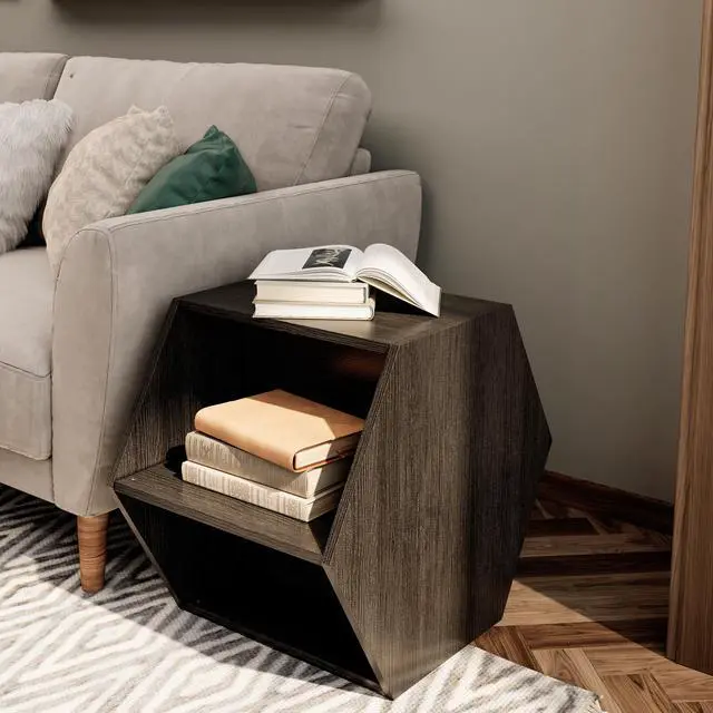 Alt view image 2 of 7 - 23.62'' Hexagonal Coffee Table Side Table Nightstand Burmese Sumac