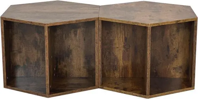 Alt view image 5 of 7 - 47.24'' Hexagonal Coffee Table Side Table Nightstand Antique Wood 2PCS