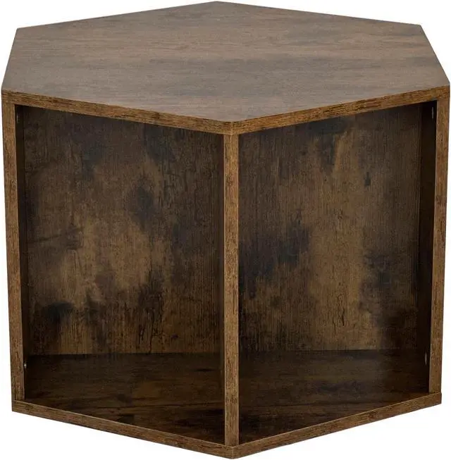 Alt view image 6 of 7 - 47.24'' Hexagonal Coffee Table Side Table Nightstand Antique Wood 2PCS